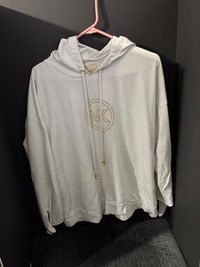 Michael Kors White Crewneck Hoodie with Gold Logo Detail